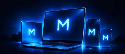 Ноутбук, планшет и телефоны с логотипом M